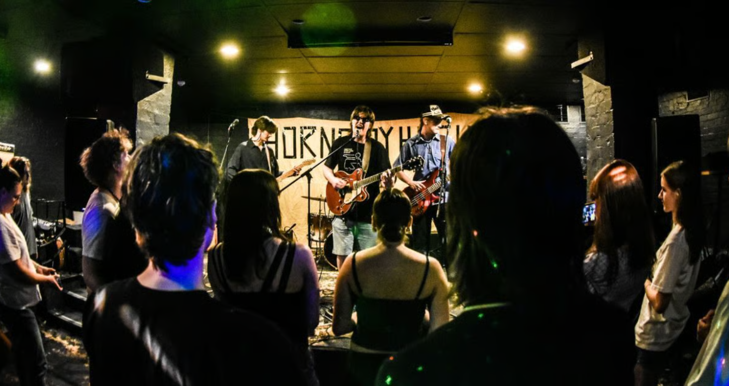 Local band performing to a crowd
